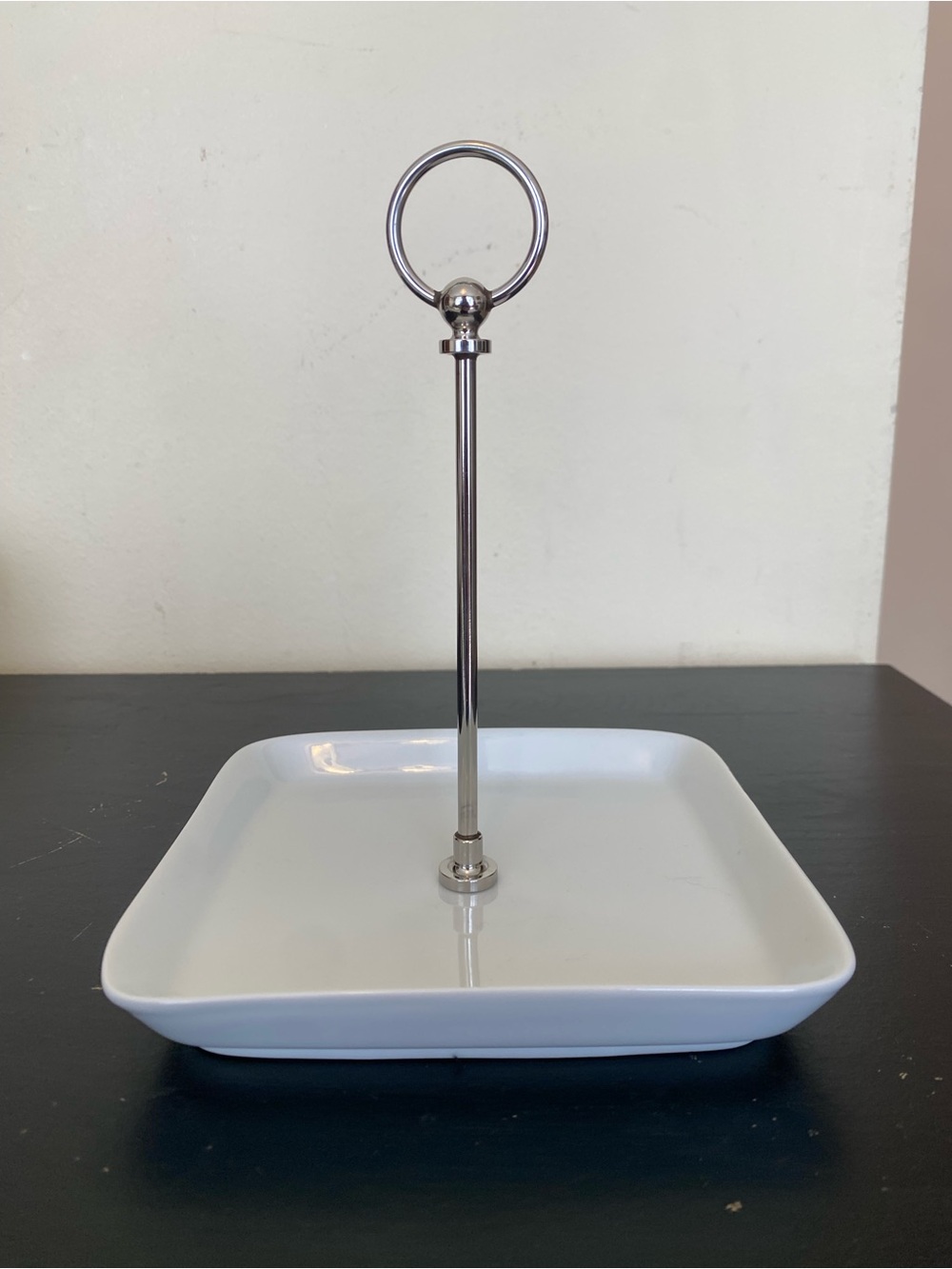 Pottery Barn Great White Condiment Serving Set Square Tray ONLY Chrome Handle